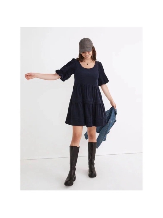 Madewell Dresses & Skirts - Madewell Corduroy Tiered Mini Dress U-Neck Deep Indigo Blue Women Medium
